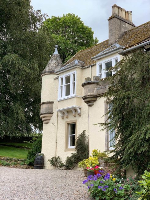 View of Craigellachie Lodge front building wall and turret