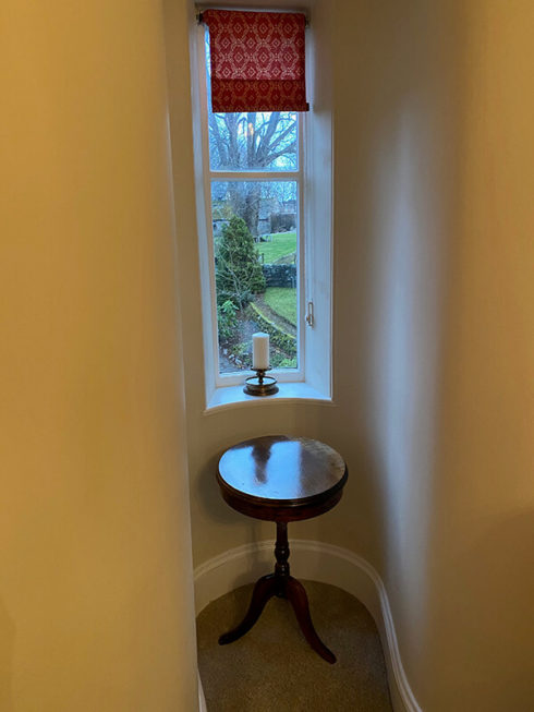 Picture of side table and window in Telford turret room