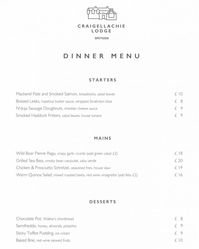 ✨ NEW MENU ✨Call or DM to book a table - yes we are open to non-residents too ☺️ new menu created by our chef @lewis_drabble#craigellachie #speyside #menu #food #morayspeyside
